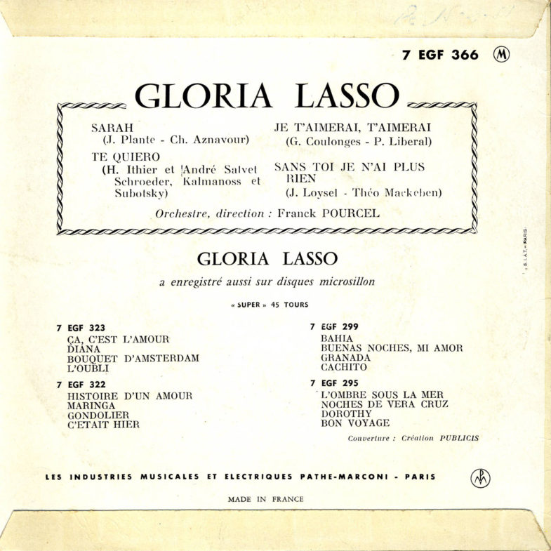 Gloria Lasso ③ Sarah F.RCA EFG366-2