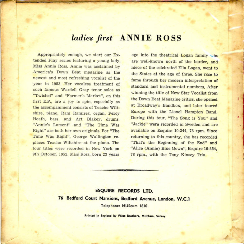 Annie Ross Sings Esquire Prep1301-2