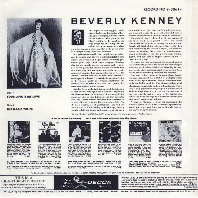 Beverly Kenney Your Love is My Love DECCA 9-30614-2