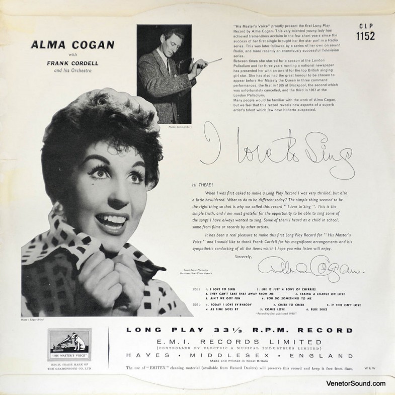 Alma Cogan / I love to Sing | Record Jacket Collection